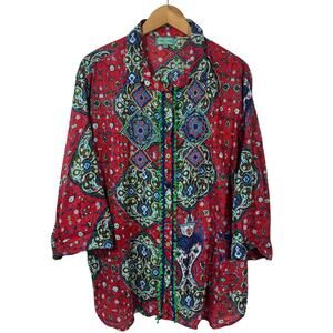Antica Sartoria by Giacomo Cinque Top Women XL Red Beaded Embroidery Artsy Boho